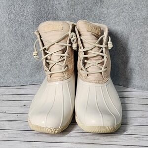Sperry Saltwater Duck Boots Womens Size 10 Ivory‎ Quilted Waterproof STS86709